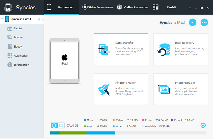 iPad details shown in Syncios iPad Transfer