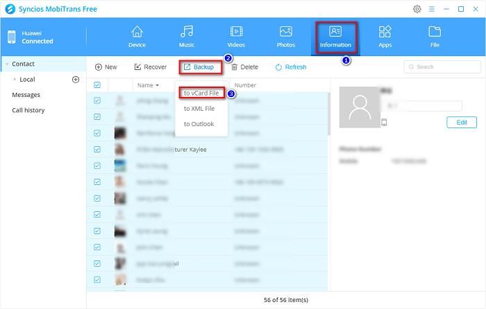 Backup Samsung Galaxy S25 contacts to computer as vCard files