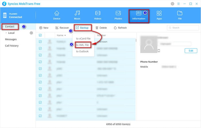 Backup Samsung Galaxy S25 contacts to computer as xml files