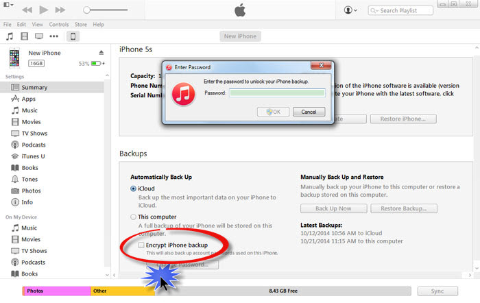 uncheck encrypt iTunes backup