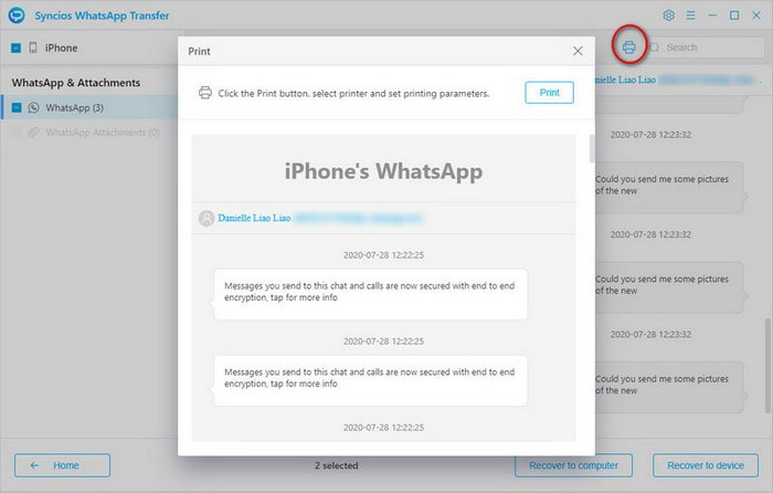 print whatsapp message on iPhone 12