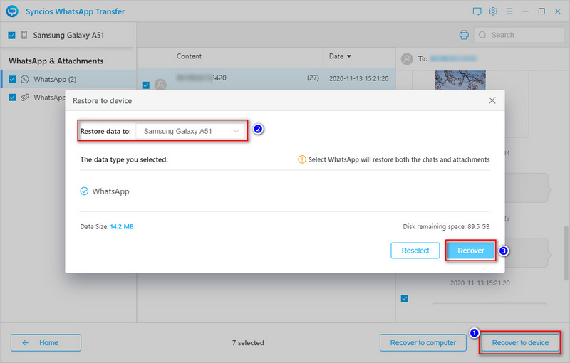recover whatsapp message to Samsung Galaxy S25