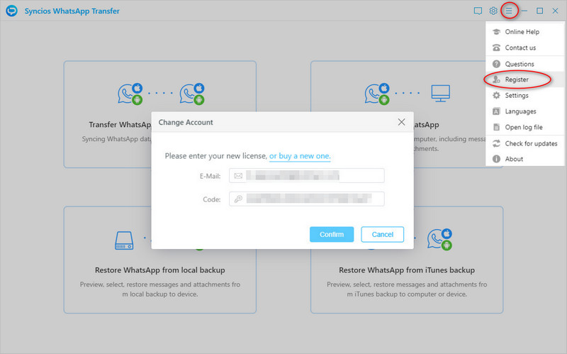 register on WhatsApp Transfer