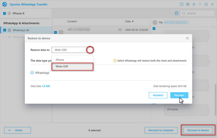 data to whatsapp from itunes backup
