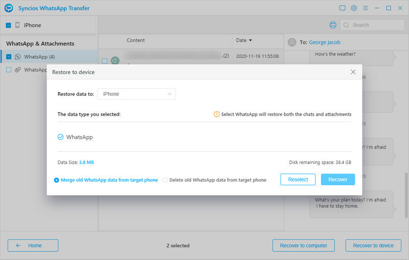restore iPhone 16 whatsapp message