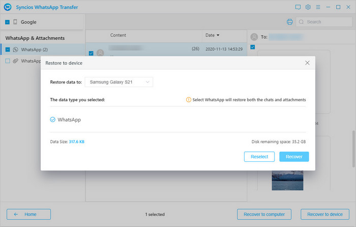 restore the data to samsung s21