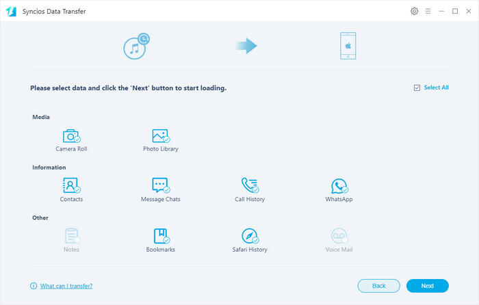 Copying data to iPhone 7