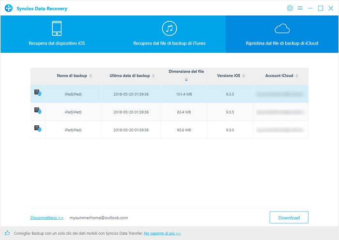 sign in to recover from iCloud backup file